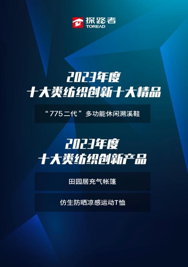 探路者三款产品荣获“2023年度十大类纺织创新产品”称号(图1)