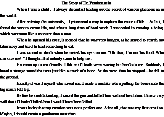 关于科学怪人的英语短文(图1) 关于科学怪人的英语短文(图1)